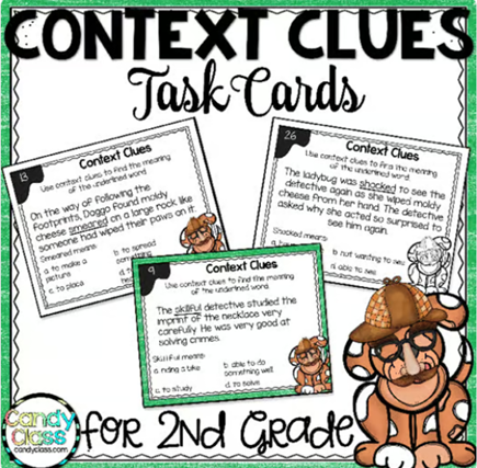 Context Clues Inferences 2nd Grade ELA Vocabulary Activity Task Card Scoot Game image preview 2