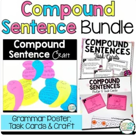Simple and Compound Sentence Activities 2nd Grade Grammar Task Cards & Craft image preview 2