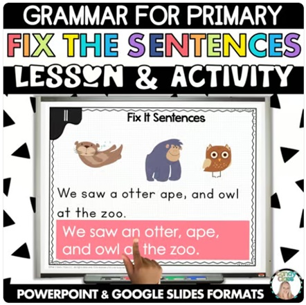 Fix it Sentences 1st Grade Grammar Practice Center Google Slide Digital Resource image preview 2