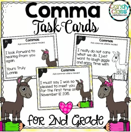 Commas in a Letter & in a Series 2nd Grade Grammar Practice Activity Task Cards image preview 2