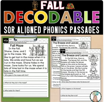 Fall Science of Reading Comprehension Decodable Phonics Passages Worksheets ELA image preview 2
