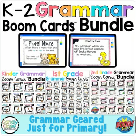 Digital Kindergarten 1st Grade & 2nd Grade Grammar Games Boom Cards ELA Bundle image preview 2