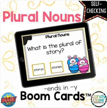 Plural Nouns Boom Cards Digital 2nd Grade Grammar Practice ELA Review Activity image preview 2