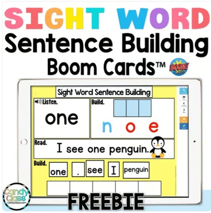 FREE High Frequency Sight Word Sentence Building Boom Cards Kindergarten Center image preview 2