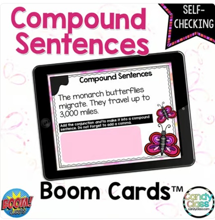 Simple and Compound Sentences 2nd Grade ELA Grammar Practice Boom Cards Activity image preview 2