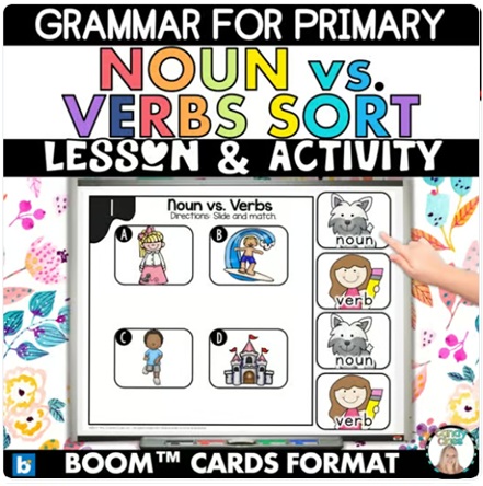 Nouns vs Verbs Kindergarten Grammar Practice Review Boom Card Activity Game image preview 2