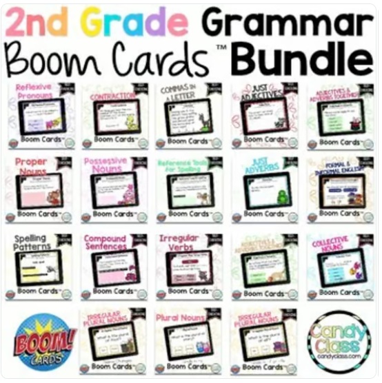 2nd Grade Grammar Practice Review ELA Boom Cards Nouns Verbs Adjectives Adverbs image preview 2