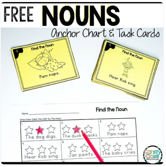FREE Noun Task Cards Kindergarten 1st Grade Grammar Scoot Game Activities image preview 2