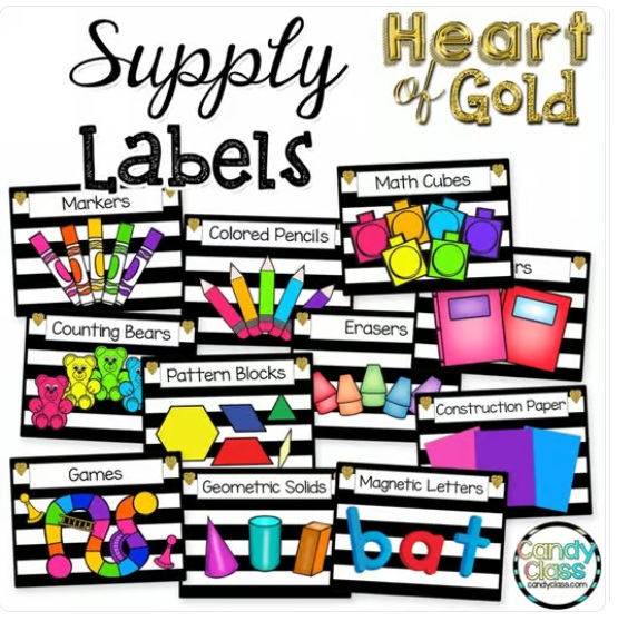Visual Classroom Supply Bin Labels with Pictures Black and White Decor Cards image preview 2