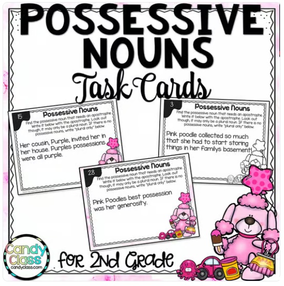 Possessive Nouns 2nd Grade ELA Grammar Practice Apostrophe Review Task Cards image preview 2