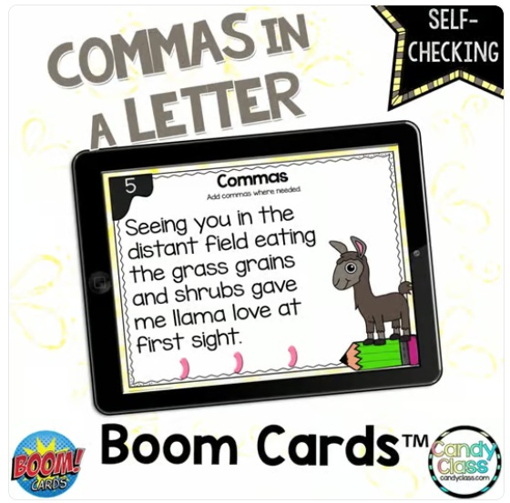 Commas in a Letter & Series Boom Cards Digital 2nd Grade ELA Grammar Centers image preview 2