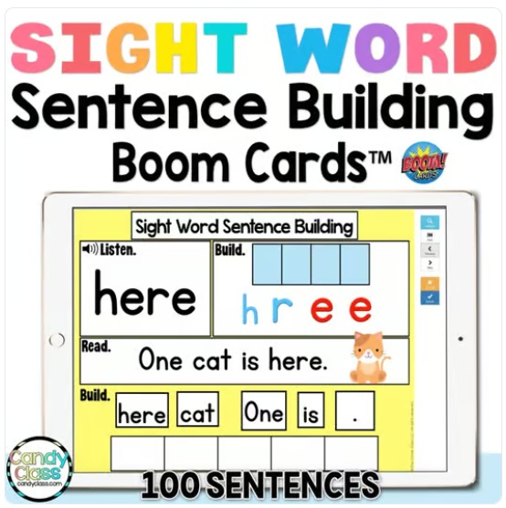 Kindergarten Sight Word Sentence Building Activities with Pictures Boom Cards image preview 2