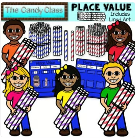 Place Value Kids Clipart Counting Straws Ones Tens and Hundreds Pocket Charts image preview 2