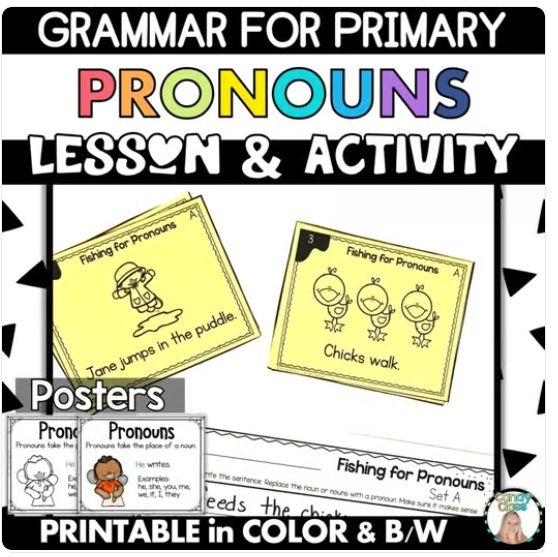 Change Nouns to Pronouns Activity 1st Grade Grammar ELA Task Cards Scoot Game image preview 2