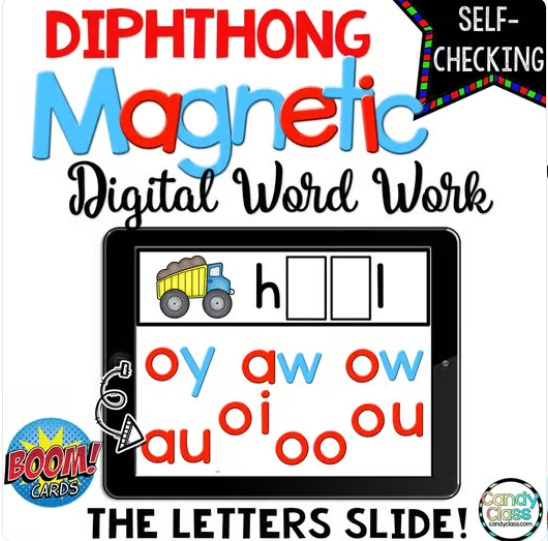 Diphthongs Phonics Digital Word Work Reading Boom Card Game Review Activities image preview 2