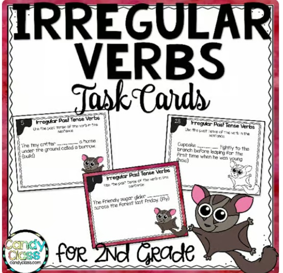 Irregular Past Tense Verbs 2nd Grade ELA Grammar Practice Task Cards Activity image preview 2