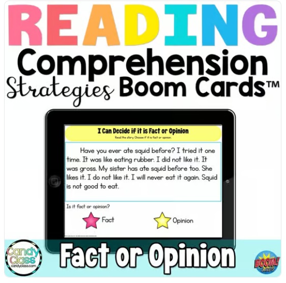 Digital Fact or Opinion Reading Comprehension Strategies Boom Card Game Activity image preview 2