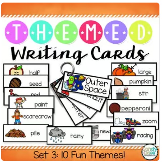 Writing Prompt Vocabulary Cards Set 3 Racing Cooking News Space Apples Pumpkins image preview 2