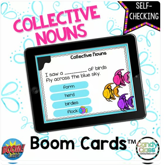 Collective Nouns Boom Cards Digital 2nd Grade ELA Grammar Practice Activities image preview 2