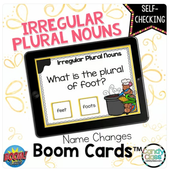 Digital Irregular Plural Nouns 2nd Grade Grammar Practice Boom Cards Activity image preview 2