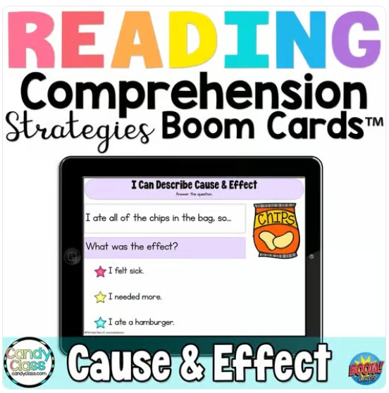 Digital Cause & Effect Reading Comprehension Strategies Boom Card Game Activity image preview 2