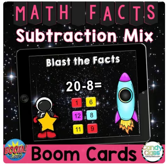 Math Mixed 1st & 2nd Grade Subtraction Facts Fluency Virtual Boom Card Games image preview 2