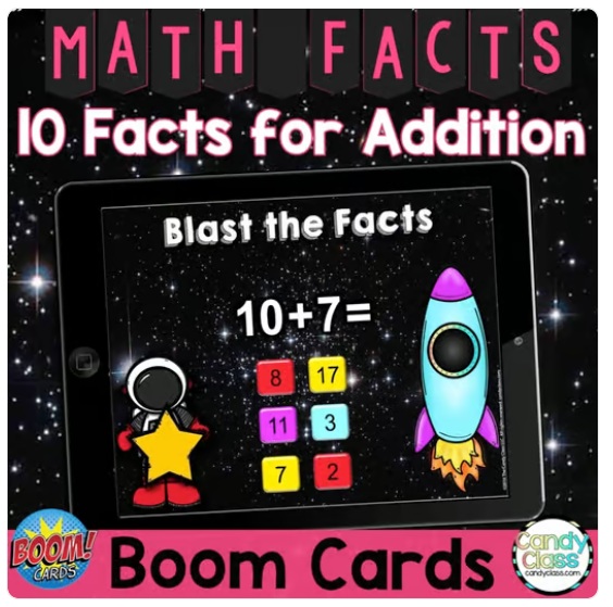 10 Addition Facts Boom Cards™ Digital Math Fluency Games for Centers or Stations image preview 2